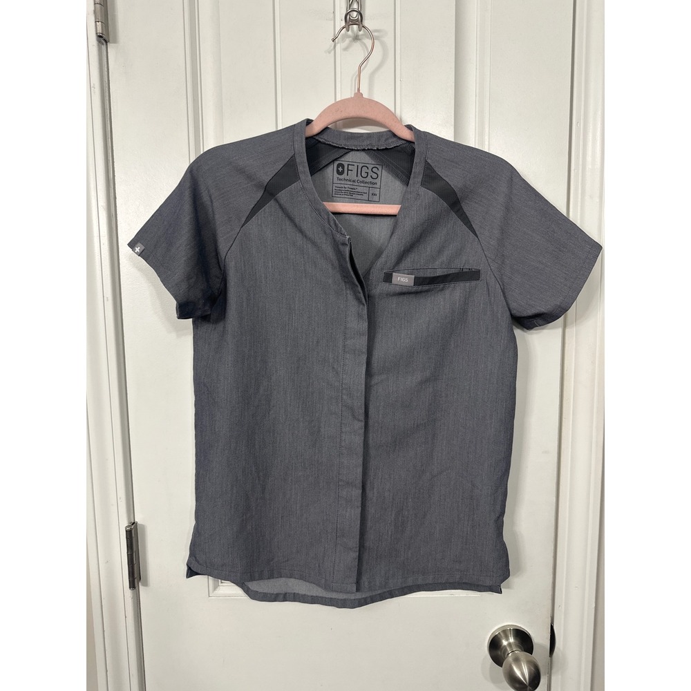 FIGS Tela Technical Collection Womens XXS Scrub Top Grey Button Front